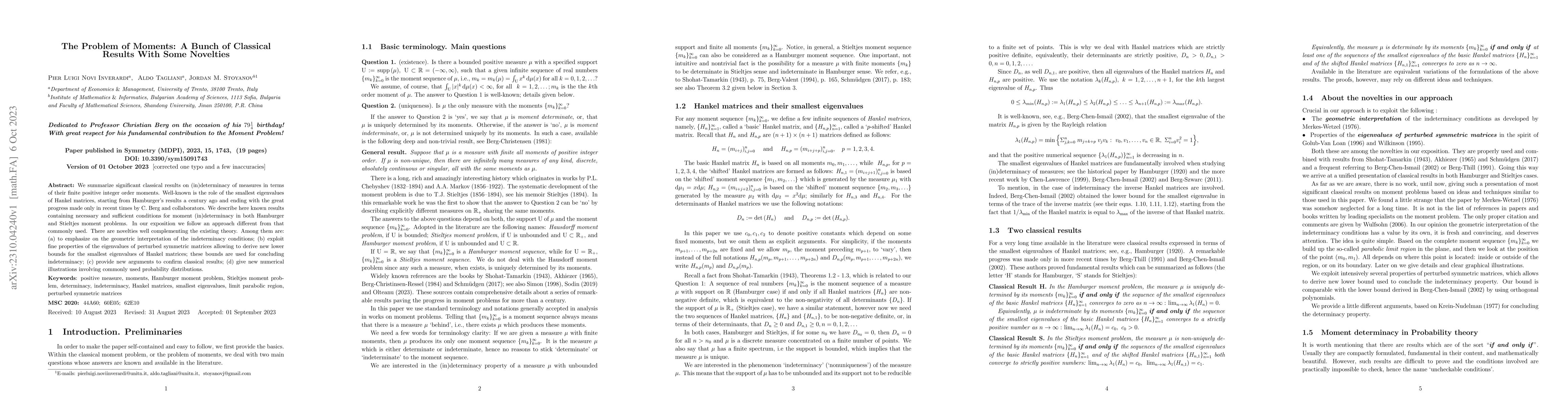 Thumbnail for The Problem of Moments: A Bunch of Classical Results With Some Novelties