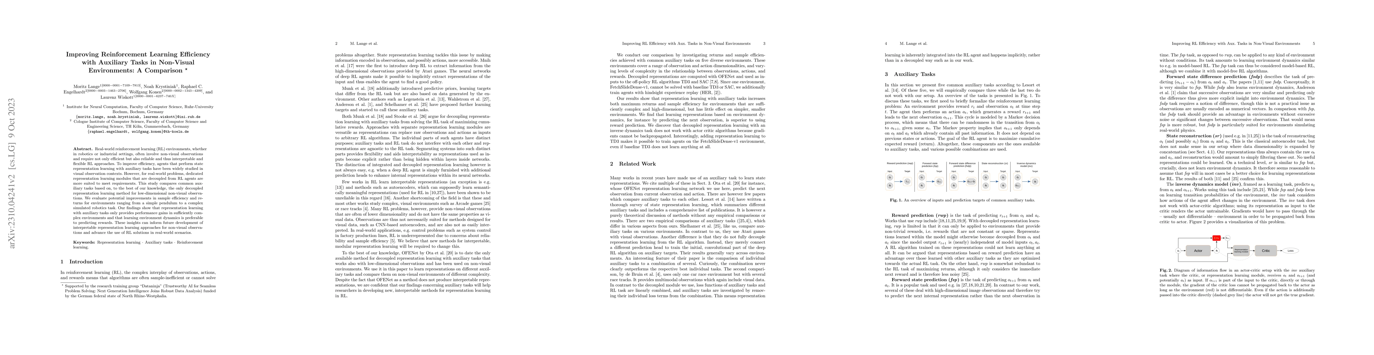 Thumbnail for Improving Reinforcement Learning Efficiency with Auxiliary Tasks in
  Non-Visual Environments: A Comparison
