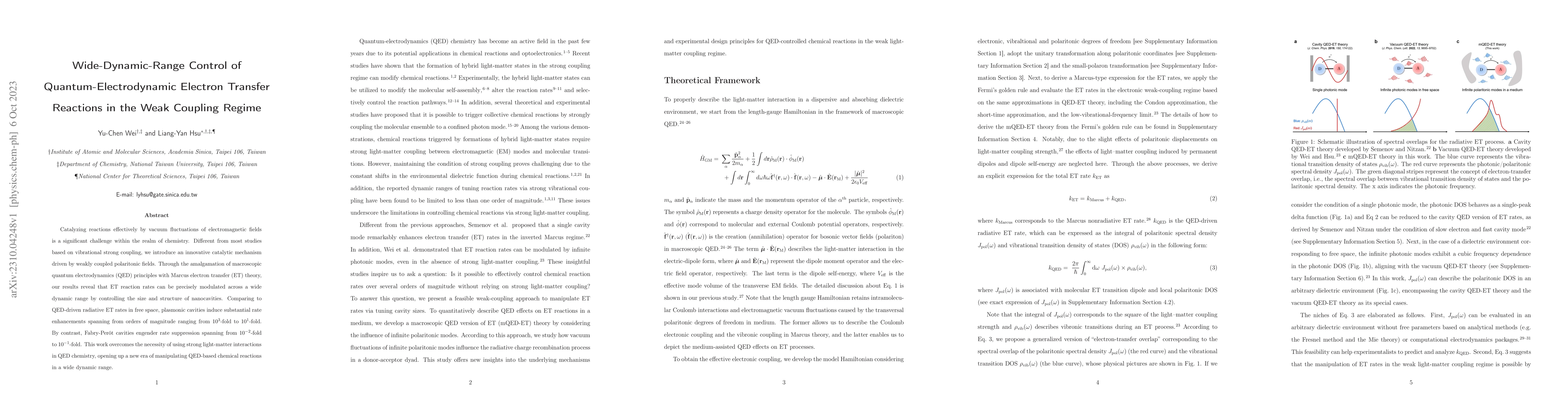 Thumbnail for Wide-Dynamic-Range Control of Quantum-Electrodynamic Electron Transfer
  Reactions in the Weak Coupling Regime