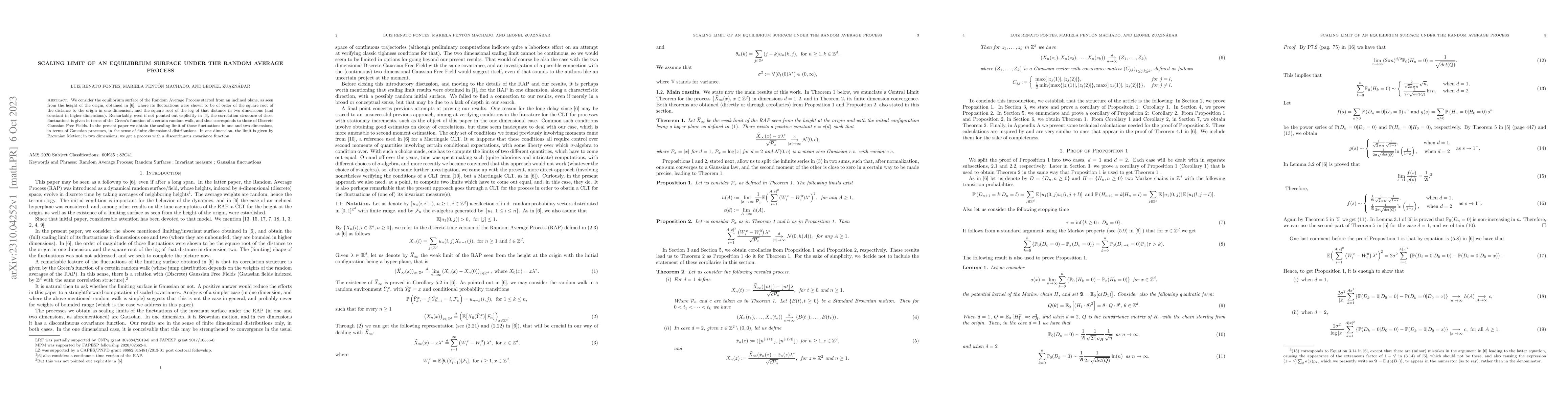 Thumbnail for Scaling limit of an equilibrium surface under the Random Average Process