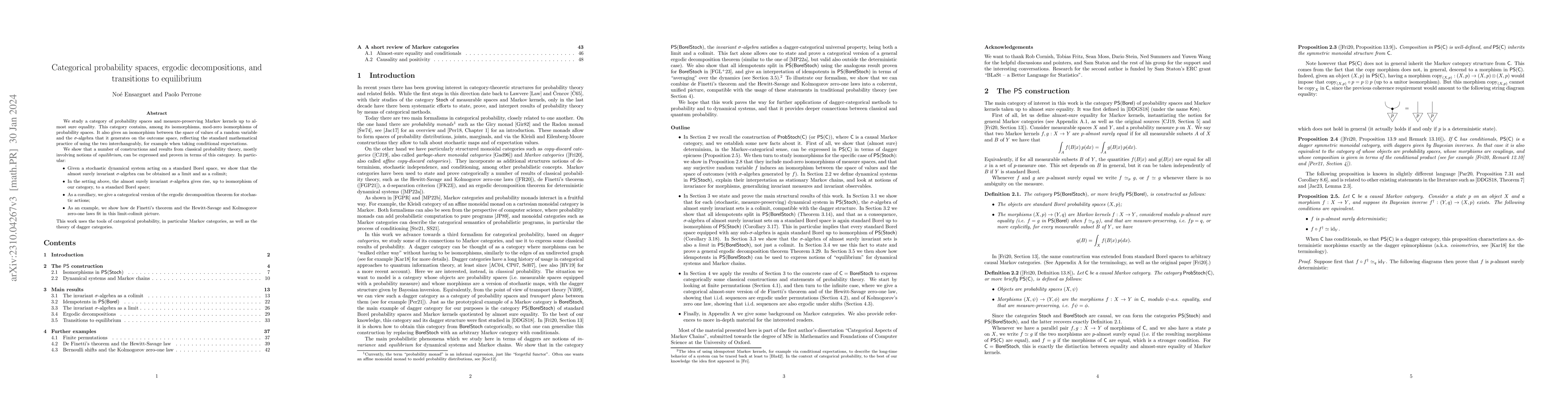 Thumbnail for Categorical probability spaces, ergodic decompositions, and transitions
  to equilibrium