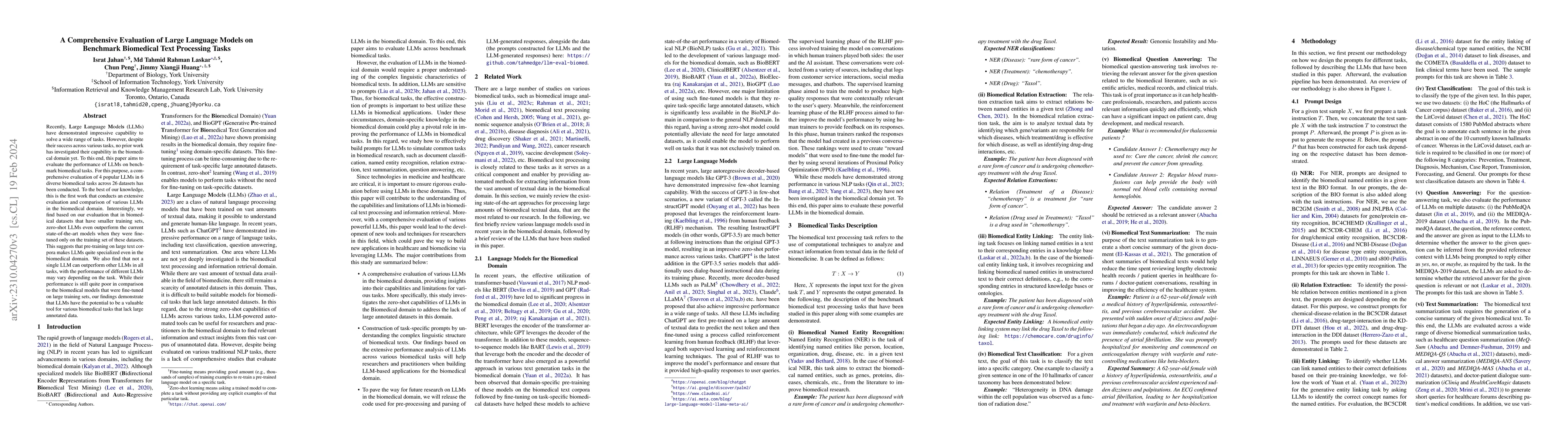 Thumbnail for A Comprehensive Evaluation of Large Language Models on Benchmark
  Biomedical Text Processing Tasks
