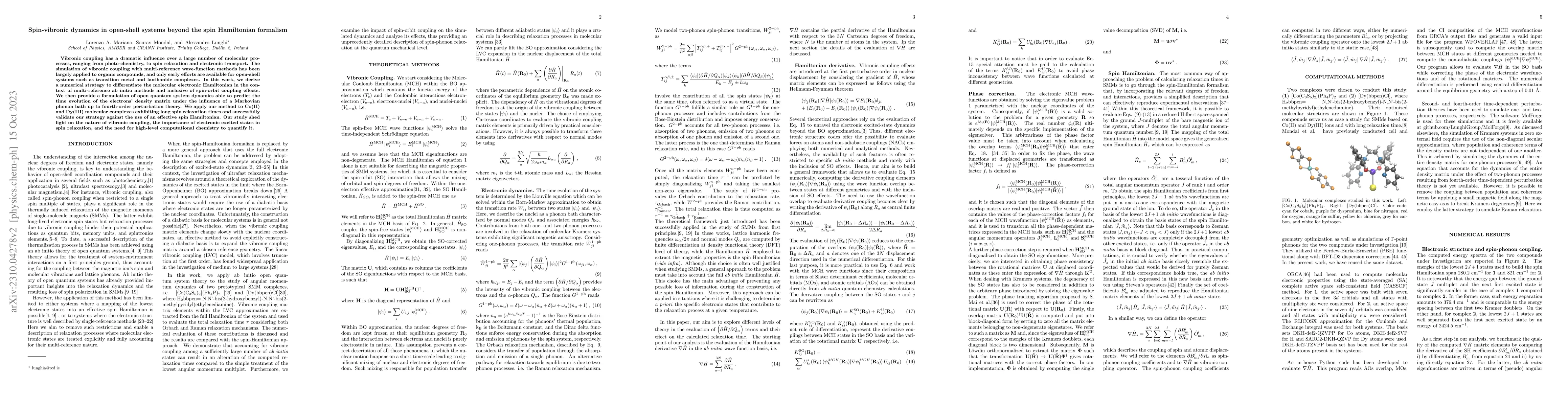 Thumbnail for Spin-vibronic dynamics in open-shell systems beyond the spin Hamiltonian
  formalism