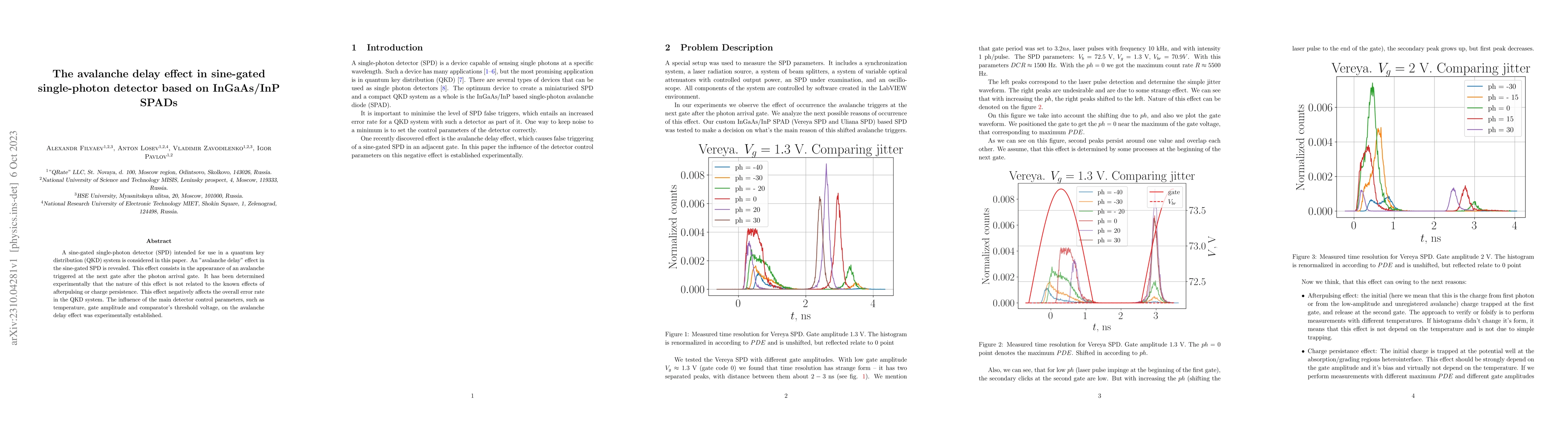 Thumbnail for The avalanche delay effect in sine-gated single-photon detector based on
  InGaAs/InP SPADs