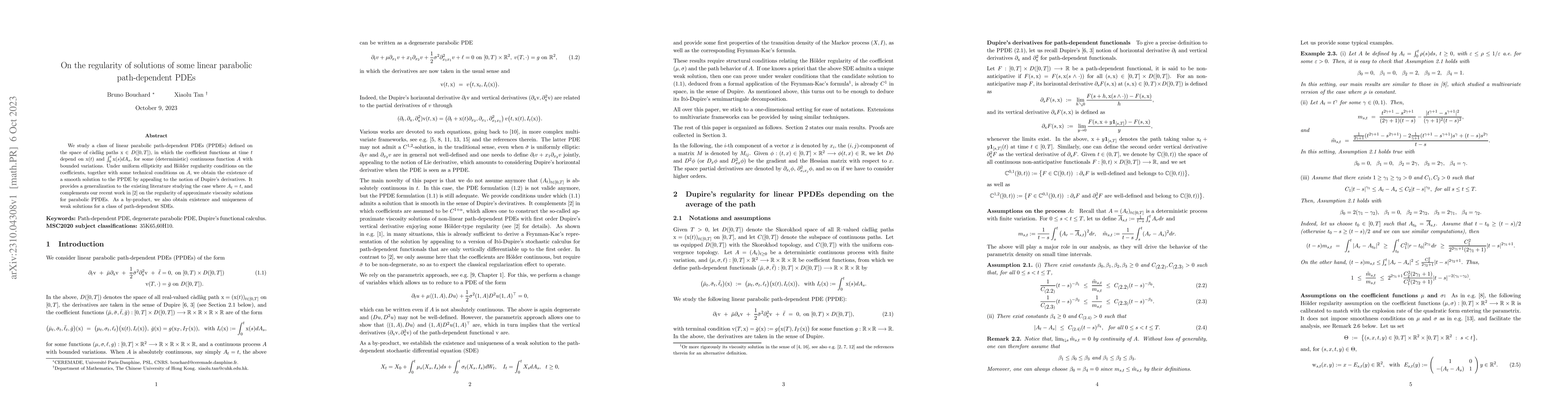 Thumbnail for On the regularity of solutions of some linear parabolic path-dependent
  PDEs