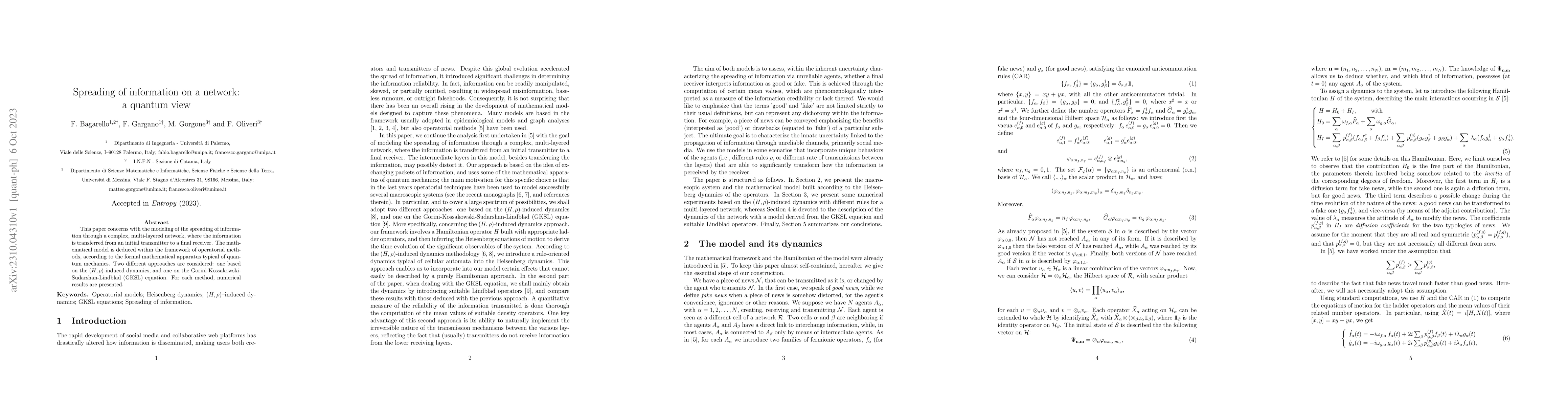Thumbnail for Spreading of information on a network: a quantum view