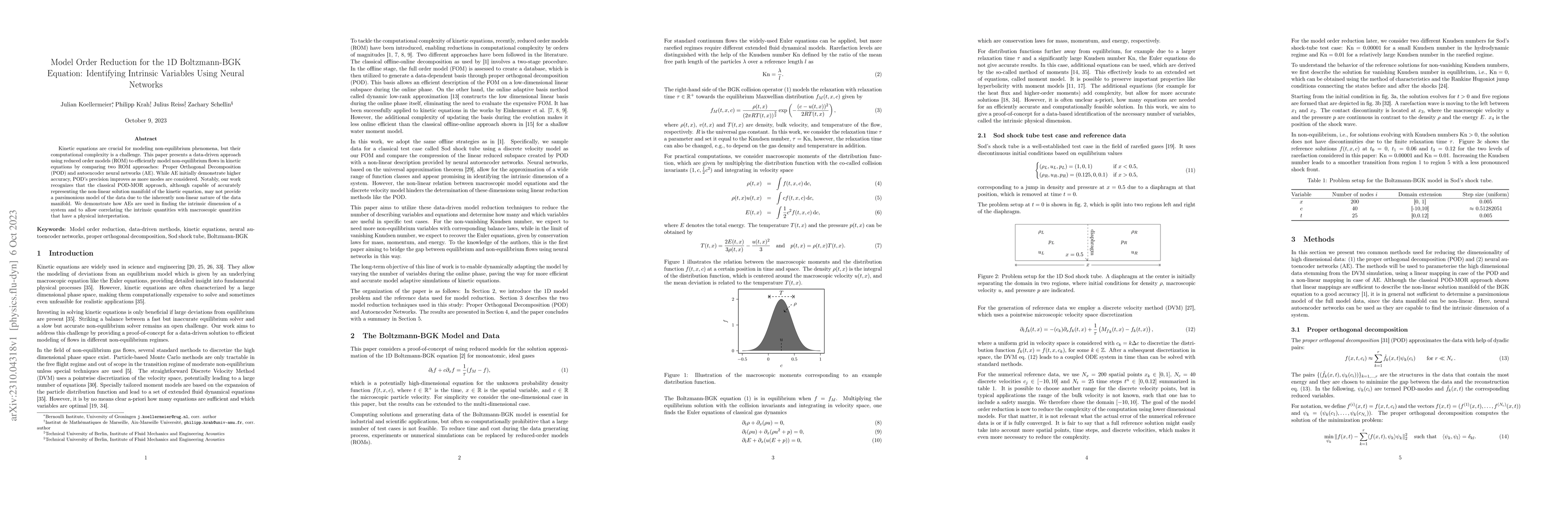 Thumbnail for Model Order Reduction for the 1D Boltzmann-BGK Equation: Identifying
  Intrinsic Variables Using Neural Networks