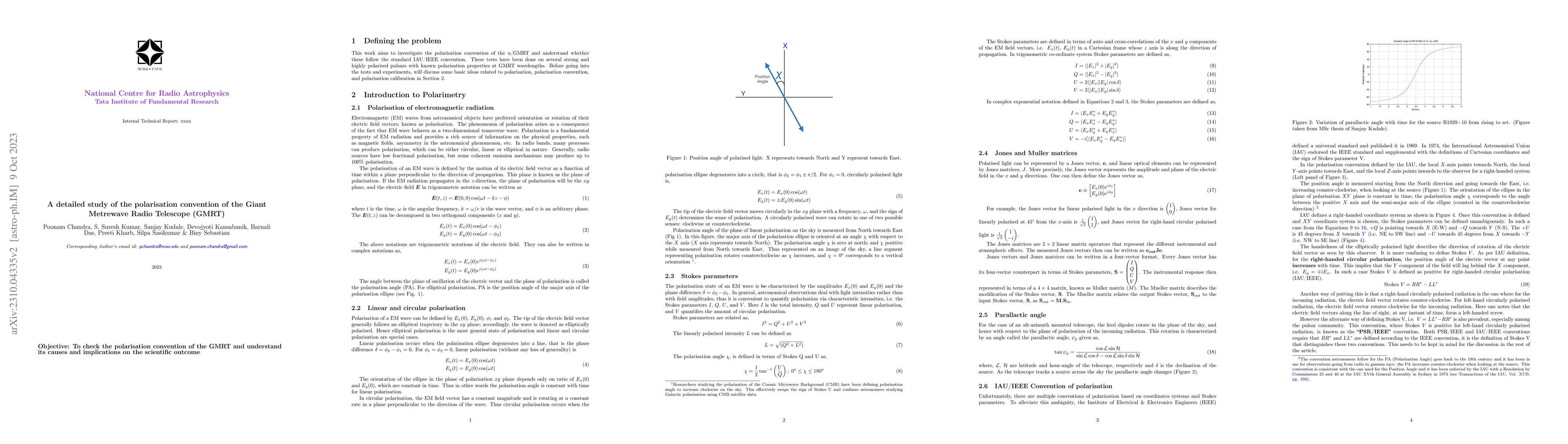 Thumbnail for A detailed study of the polarisation convention of the Giant Metrewave
  Radio Telescope
