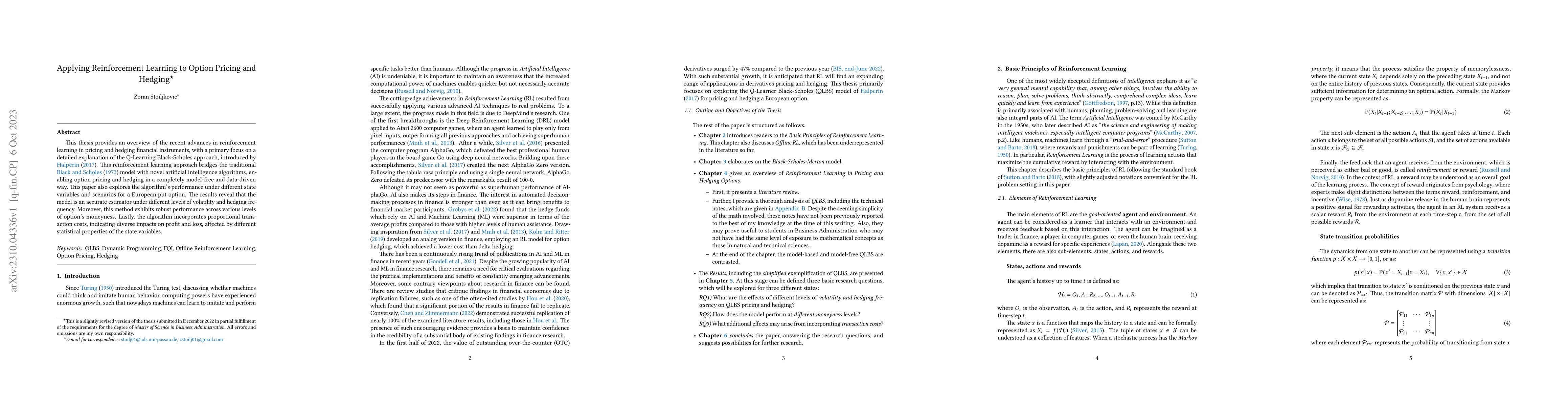 Thumbnail for Applying Reinforcement Learning to Option Pricing and Hedging