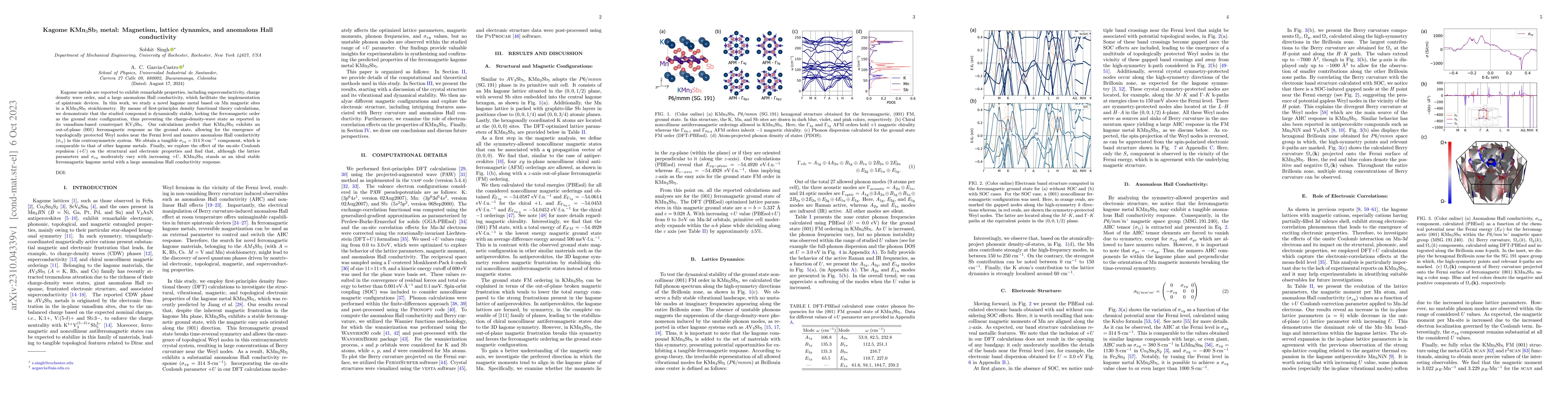 Thumbnail for Kagome KMn$_3$Sb$_5$ metal: Magnetism, lattice dynamics, and anomalous
  Hall conductivity