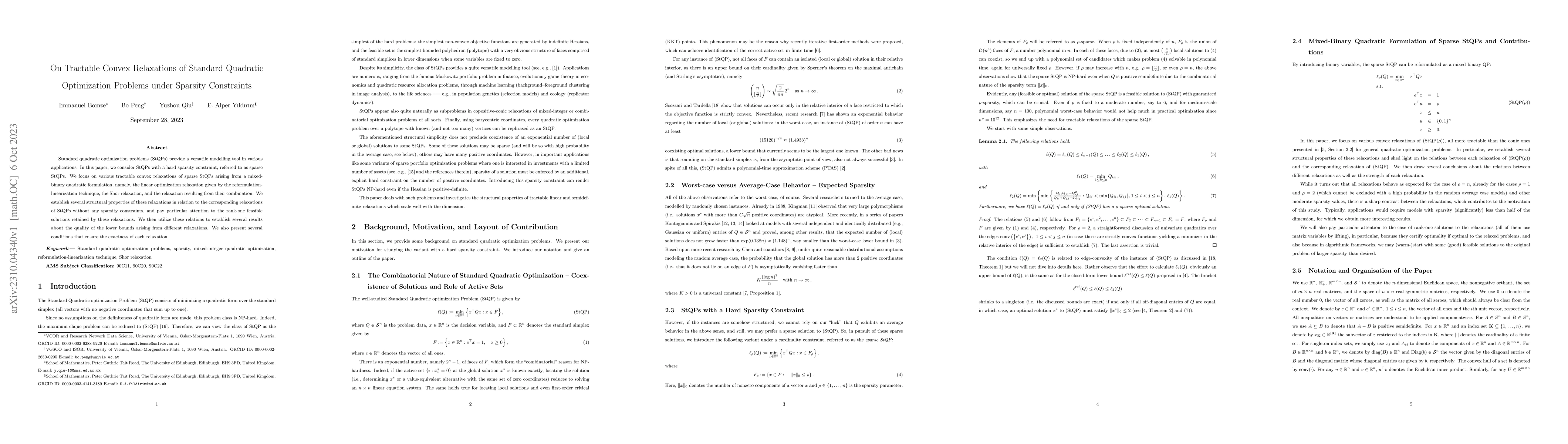 Thumbnail for On Tractable Convex Relaxations of Standard Quadratic Optimization
  Problems under Sparsity Constraints