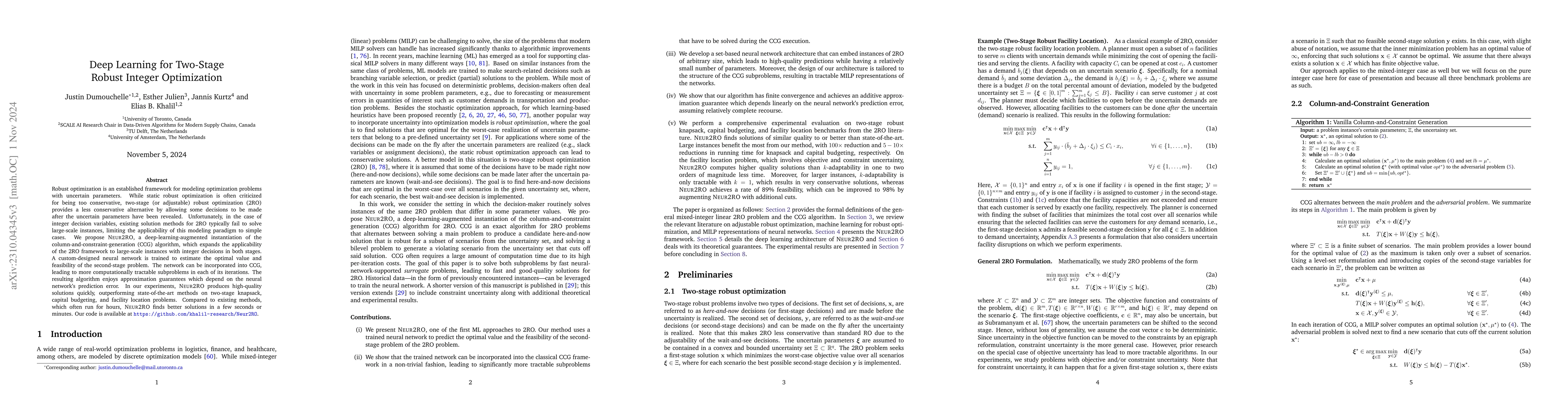 Thumbnail for Neur2RO: Neural Two-Stage Robust Optimization