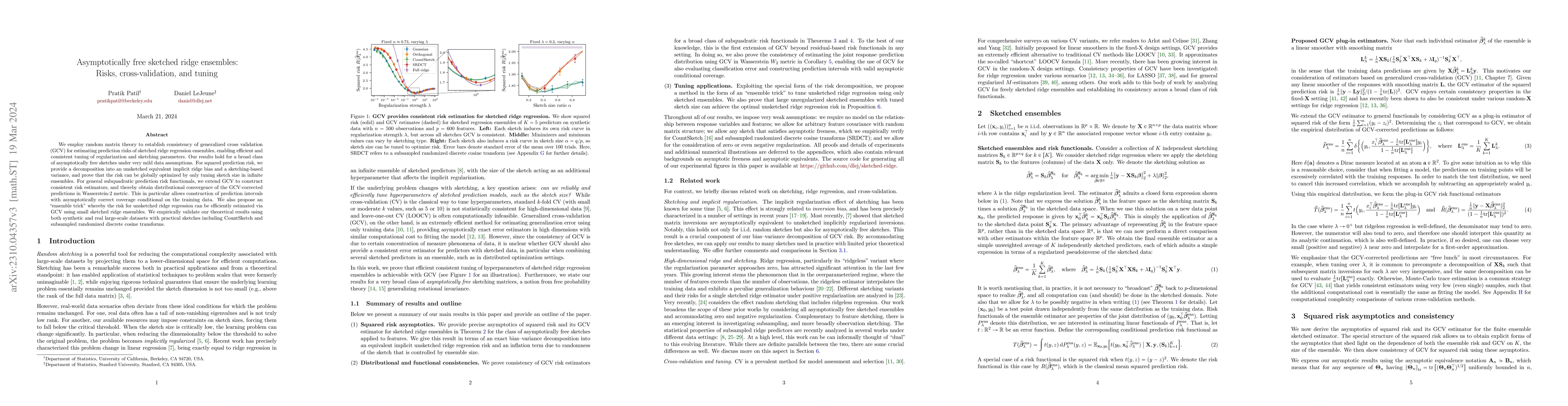 Thumbnail for Asymptotically free sketched ridge ensembles: Risks, cross-validation,
  and tuning