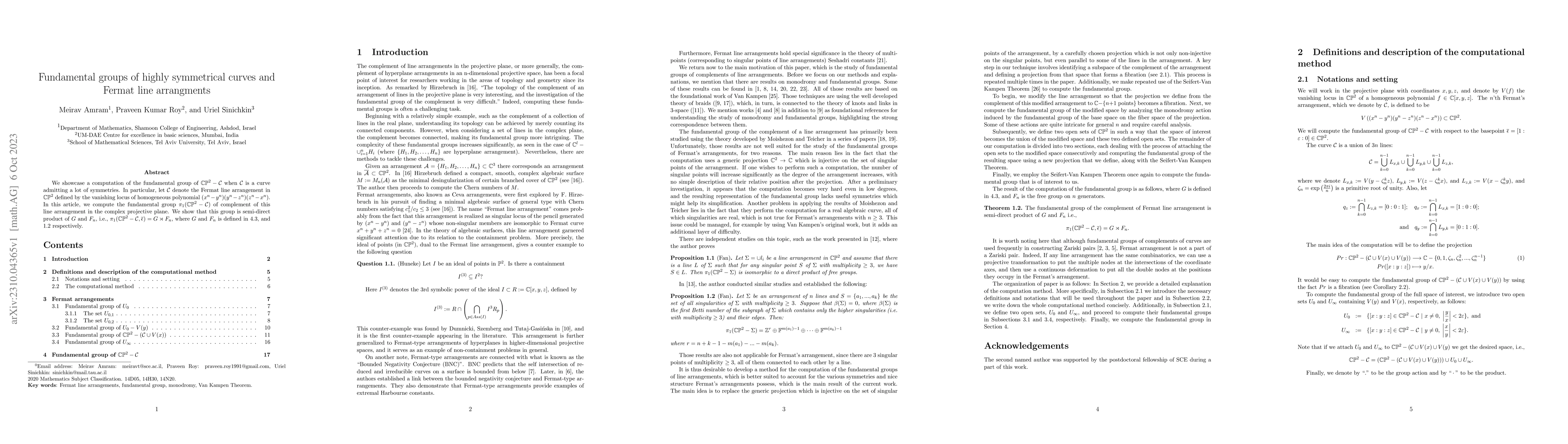 Thumbnail for Fundamental groups of highly symmetrical curves and Fermat line
  arrangments