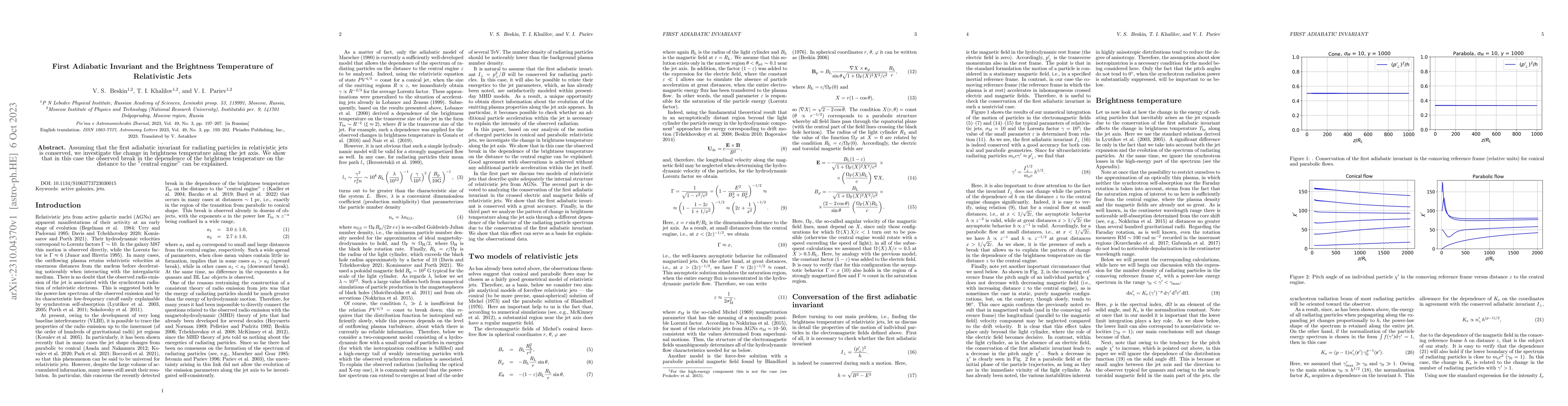 Thumbnail for First Adiabatic Invariant and the Brightness Temperature of Relativistic
  Jets