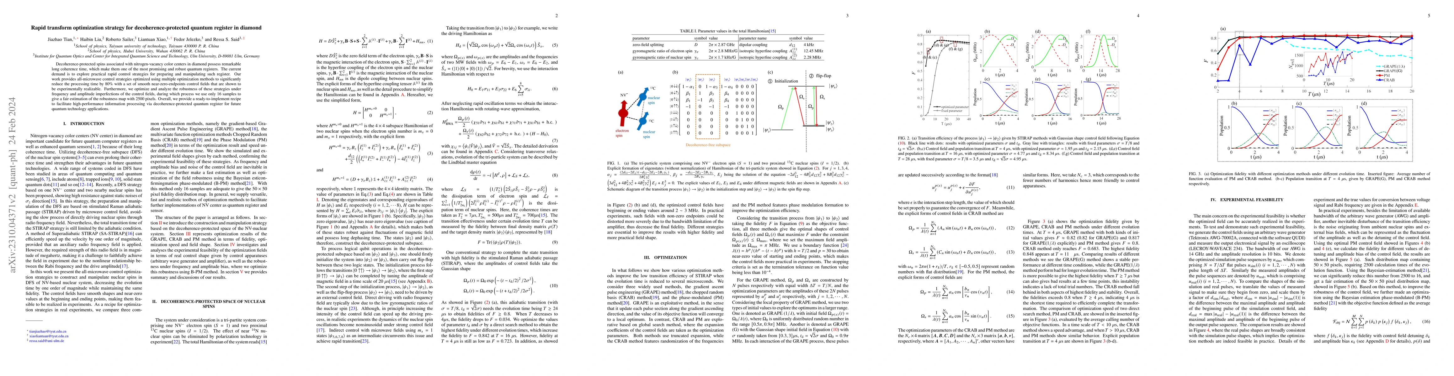 Thumbnail for Rapid transform optimisation strategy for decoherence-protected quantum
  register in diamond