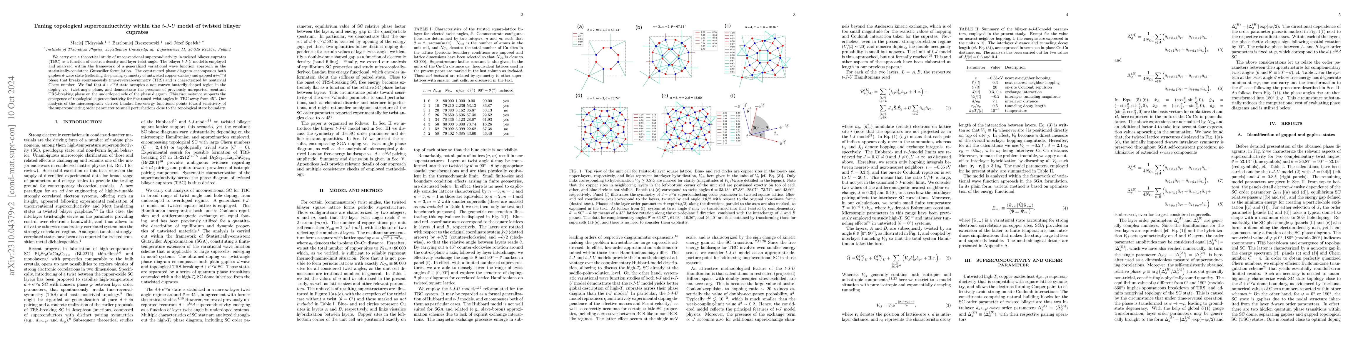 Thumbnail for Tuning topological superconductivity within the $t$-$J$-$U$ model of
  twisted bilayer cuprates