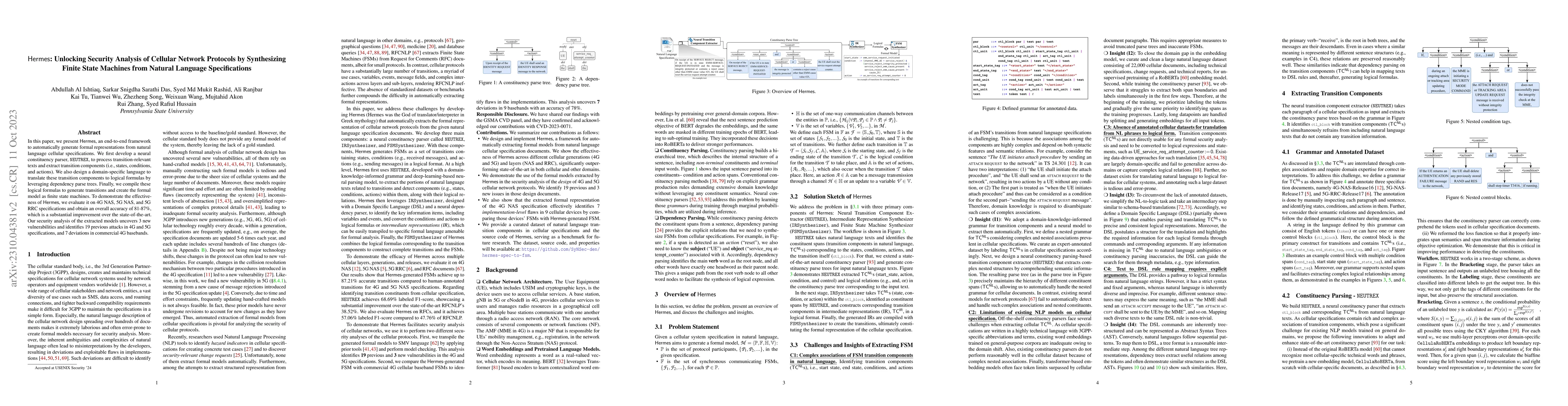 Thumbnail for Hermes: Unlocking Security Analysis of Cellular Network Protocols by
  Synthesizing Finite State Machines from Natural Language Specifications