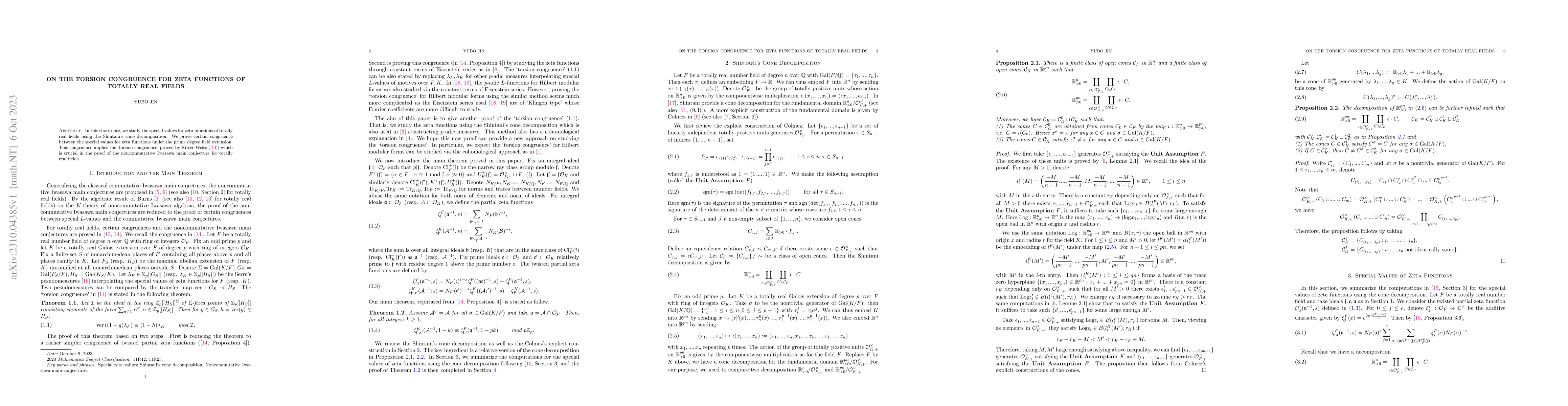 Thumbnail for On the Torsion Congruence for Zeta Functions of Totally Real Fields