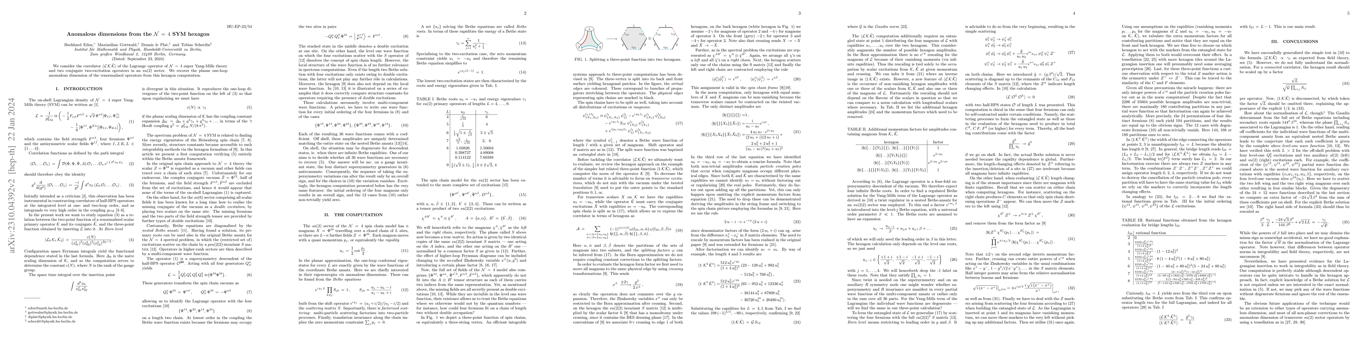 Thumbnail for Anomalous dimensions from the $\mathcal{N}=4$ SYM hexagon