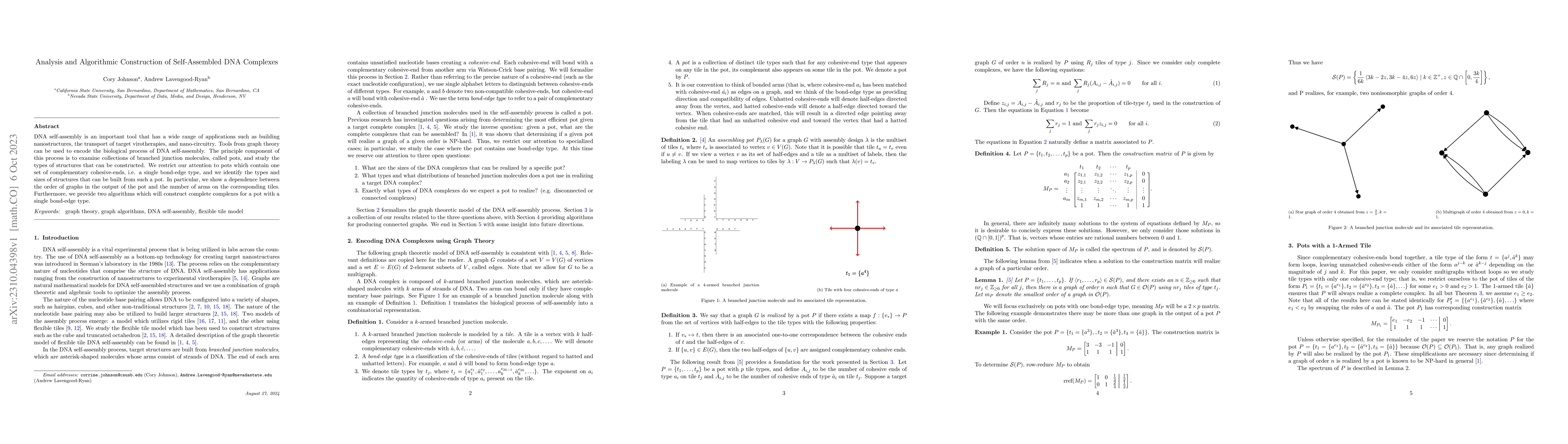 Thumbnail for Analysis and Algorithmic Construction of Self-Assembled DNA Complexes