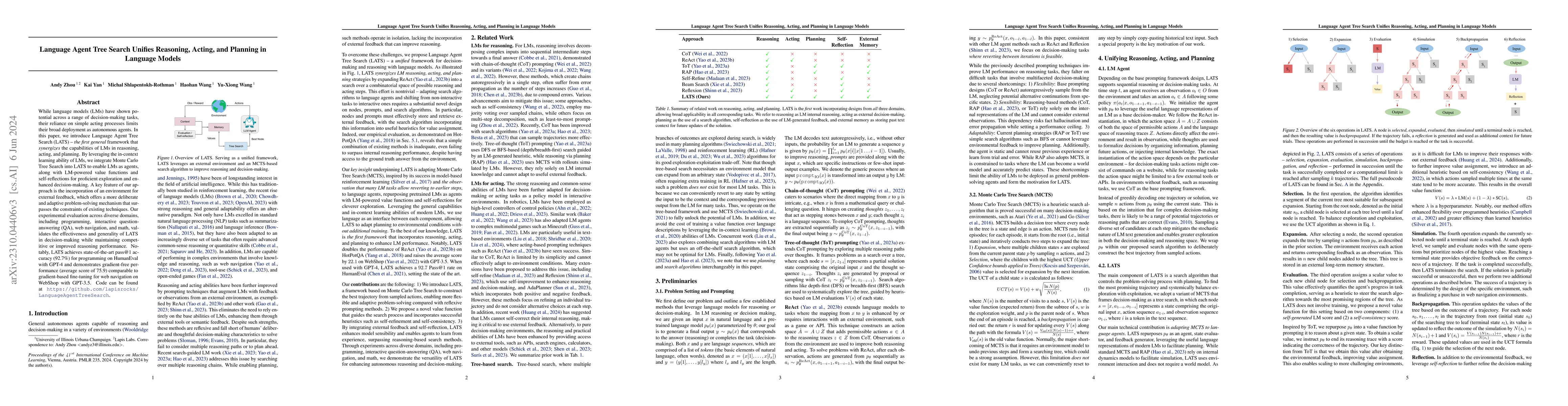 Thumbnail for Language Agent Tree Search Unifies Reasoning Acting and Planning in
  Language Models