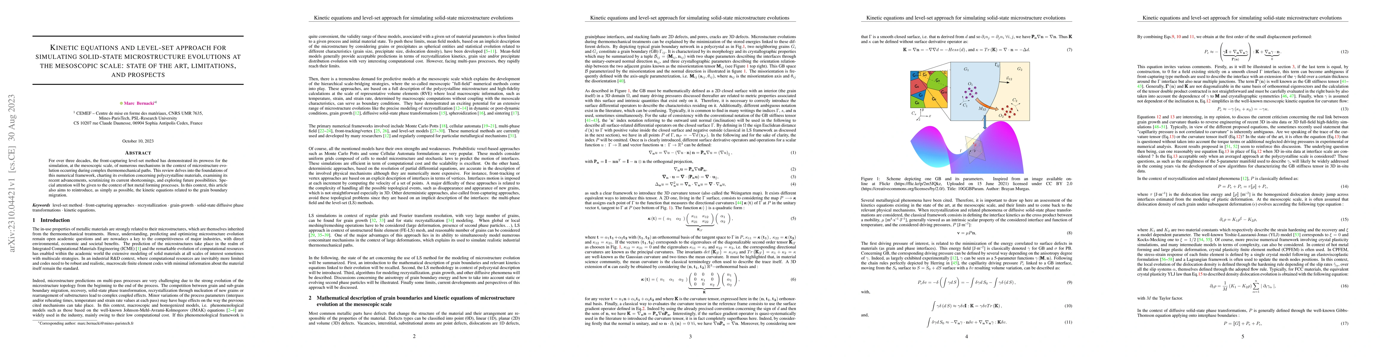 Thumbnail for Kinetic equations and level-set approach for simulating solid-state
  microstructure evolutions at the mesoscopic scale: state of the art,
  limitations, and prospects