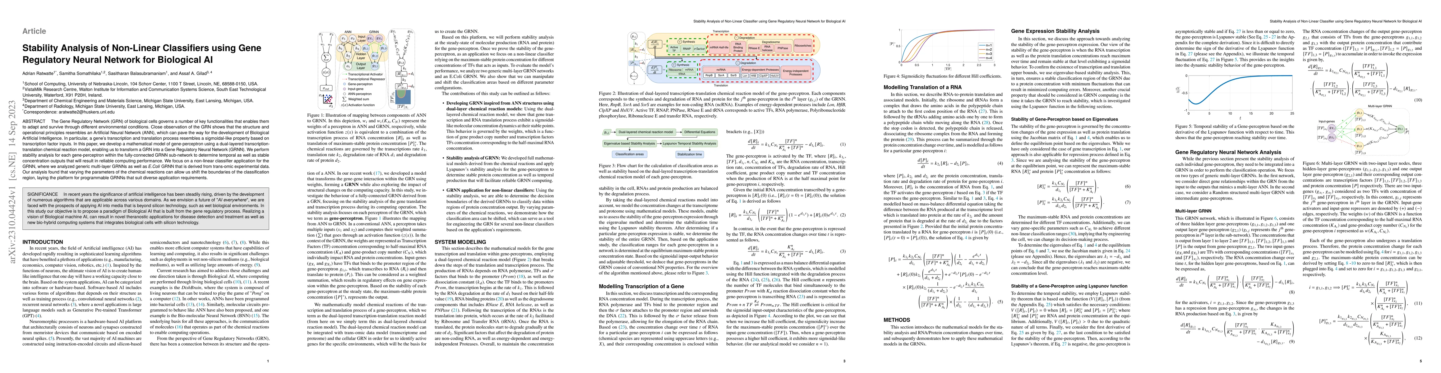 Thumbnail for Stability Analysis of Non-Linear Classifiers using Gene Regulatory
  Neural Network for Biological AI