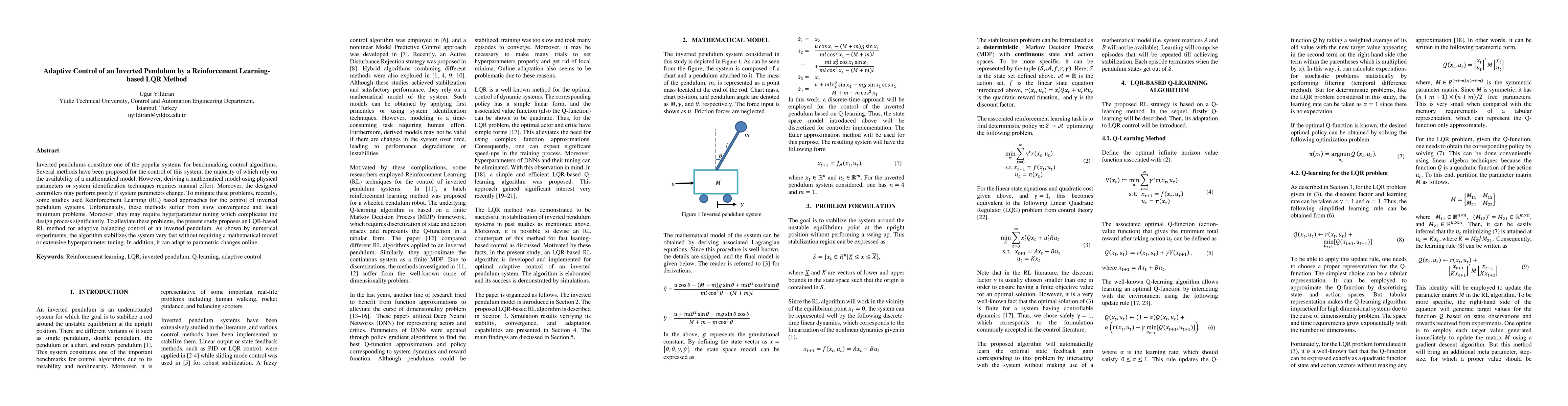 Thumbnail for Adaptive Control of an Inverted Pendulum by a Reinforcement
  Learning-based LQR Method