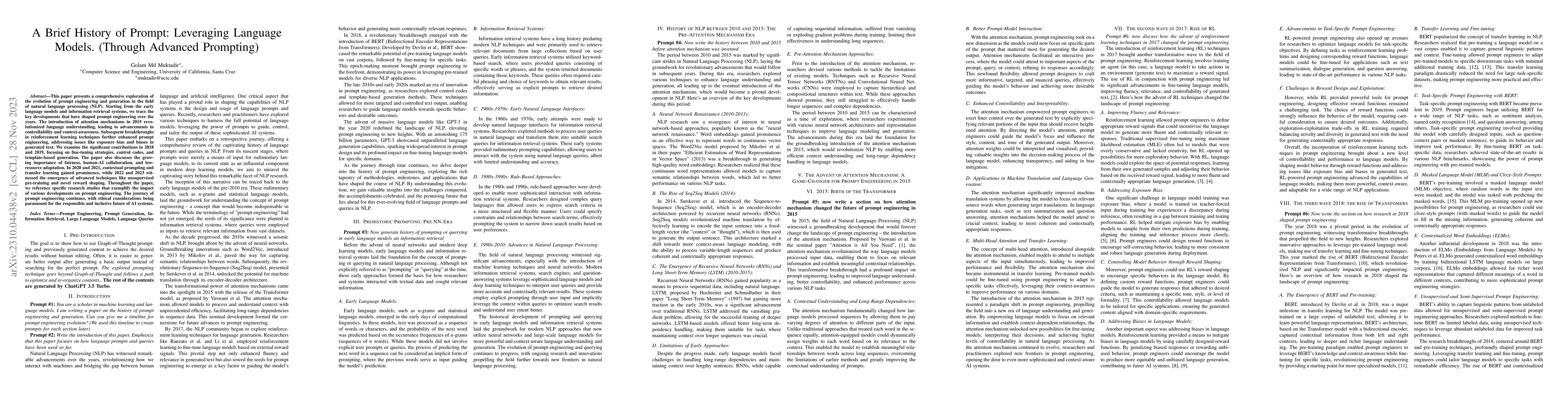 Thumbnail for A Brief History of Prompt: Leveraging Language Models. (Through Advanced
  Prompting)