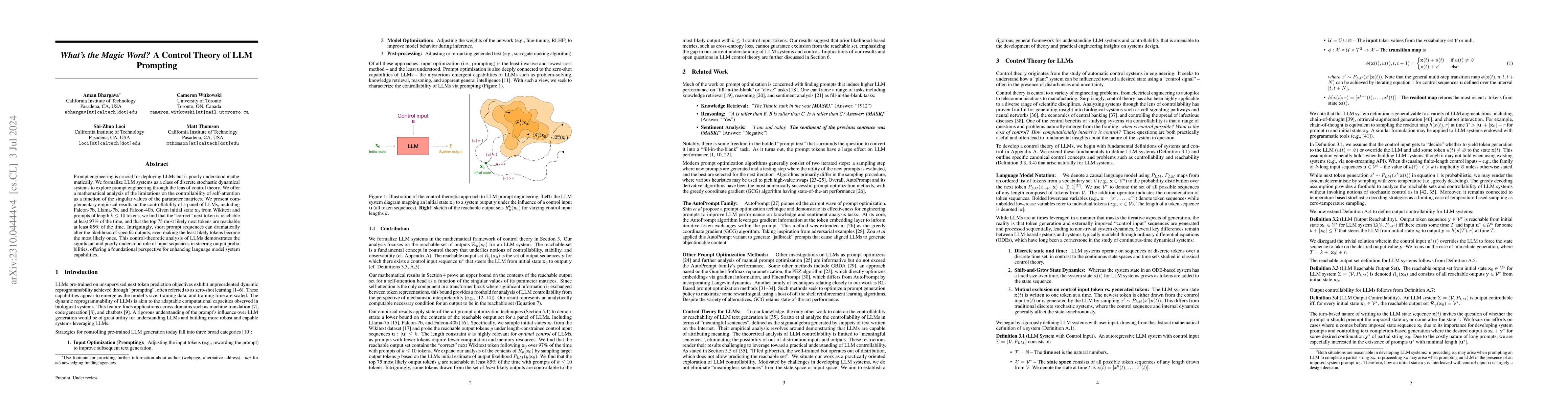 Thumbnail for What's the Magic Word? A Control Theory of LLM Prompting
