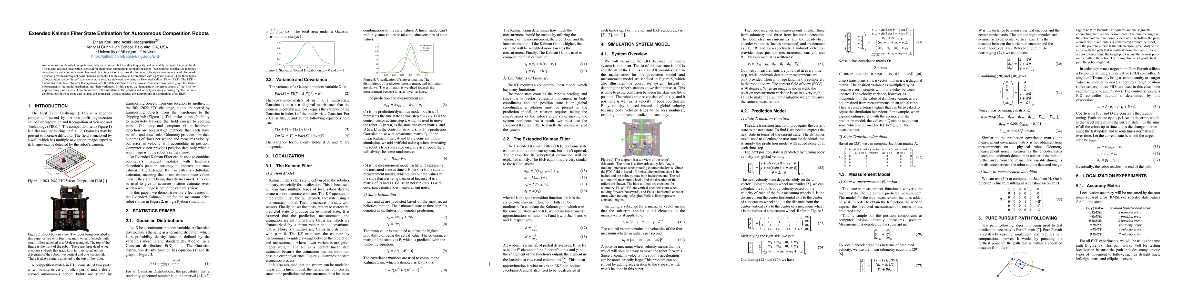 Thumbnail for Extended Kalman Filter State Estimation for Autonomous Competition
  Robots