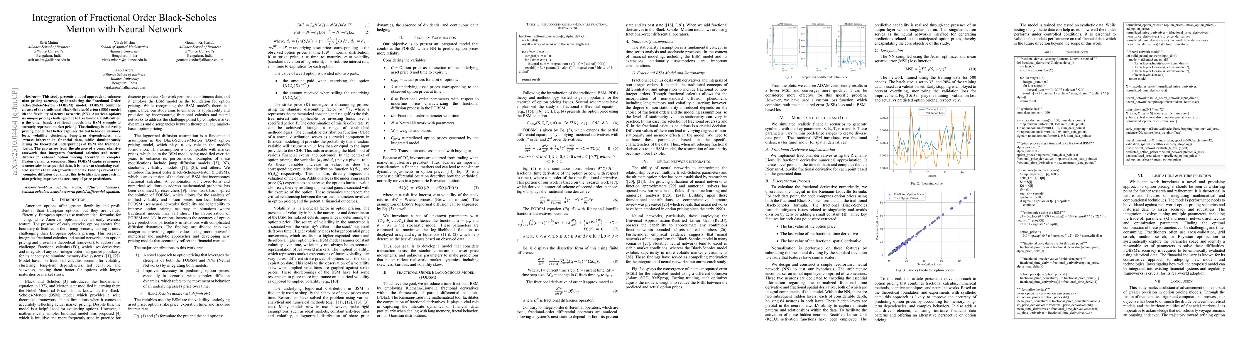 Thumbnail for Integration of Fractional Order Black-Scholes Merton with Neural Network