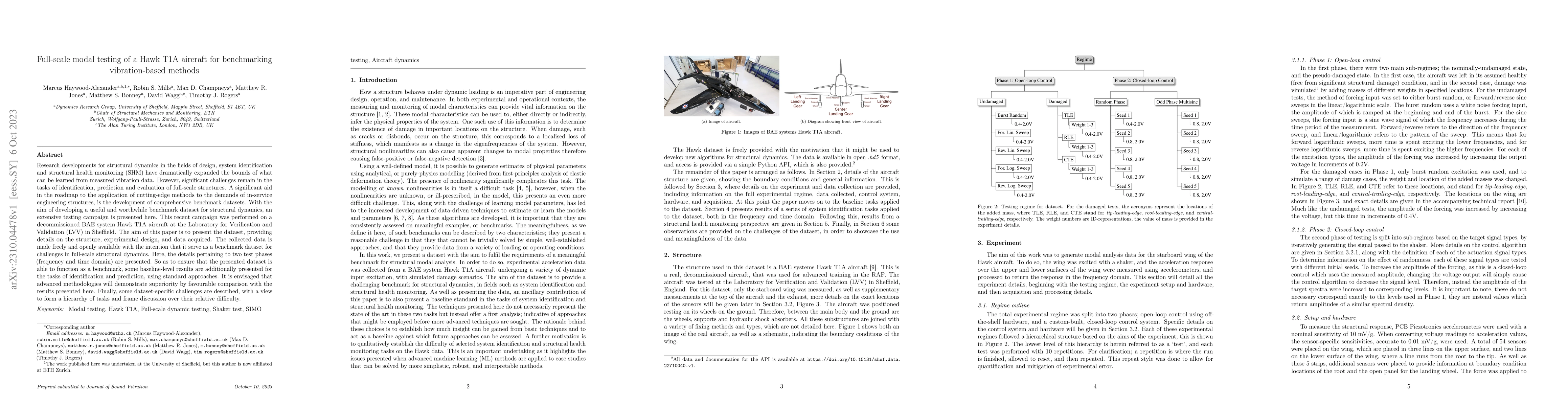 Thumbnail for Full-scale modal testing of a Hawk T1A aircraft for benchmarking
  vibration-based methods