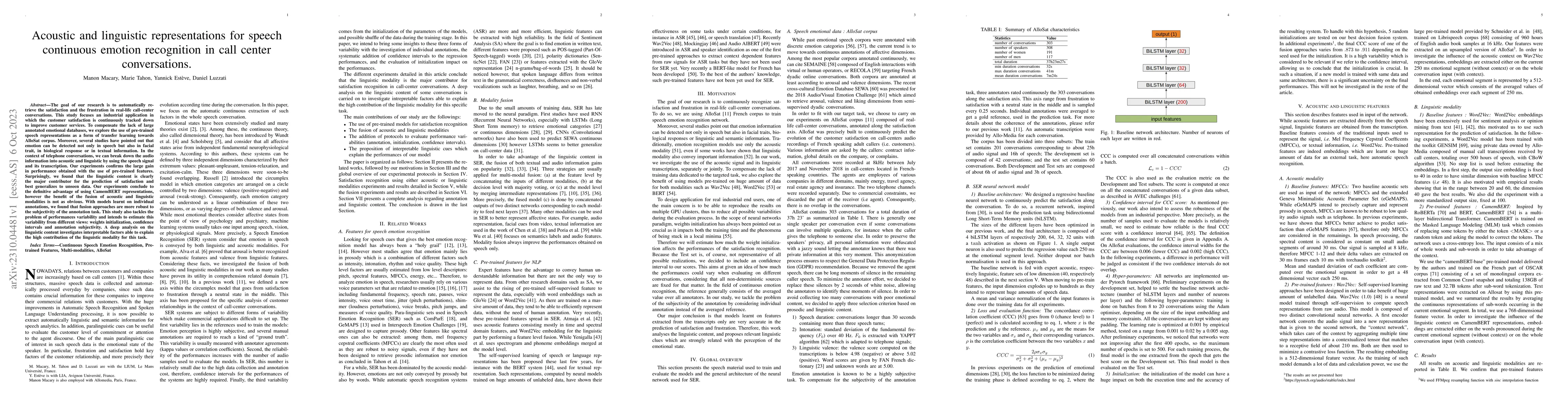 Thumbnail for Acoustic and linguistic representations for speech continuous emotion
  recognition in call center conversations