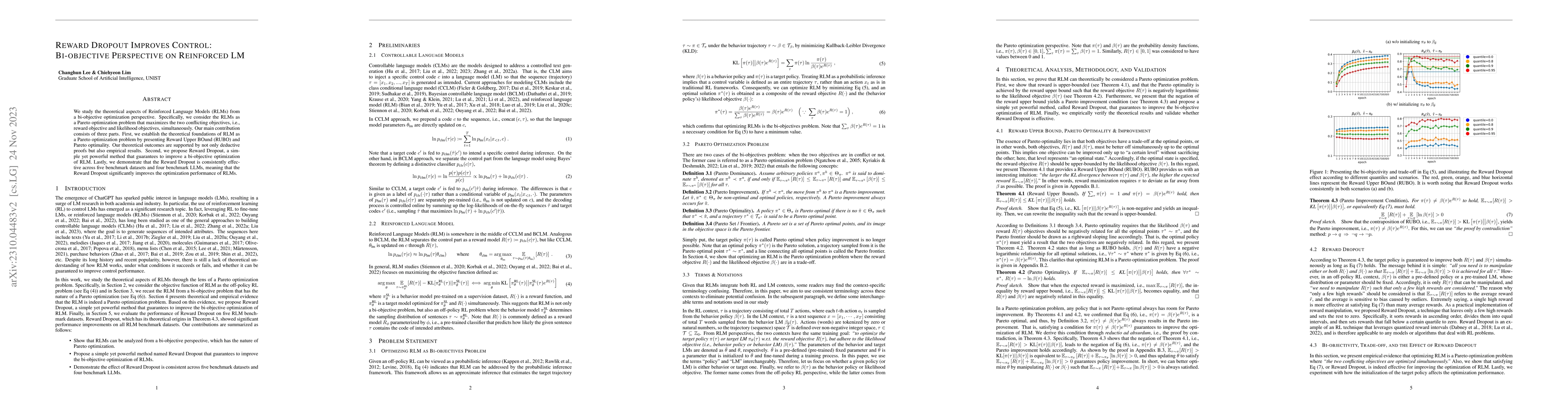 Thumbnail for Reward Dropout Improves Control: Bi-objective Perspective on Reinforced
  LM