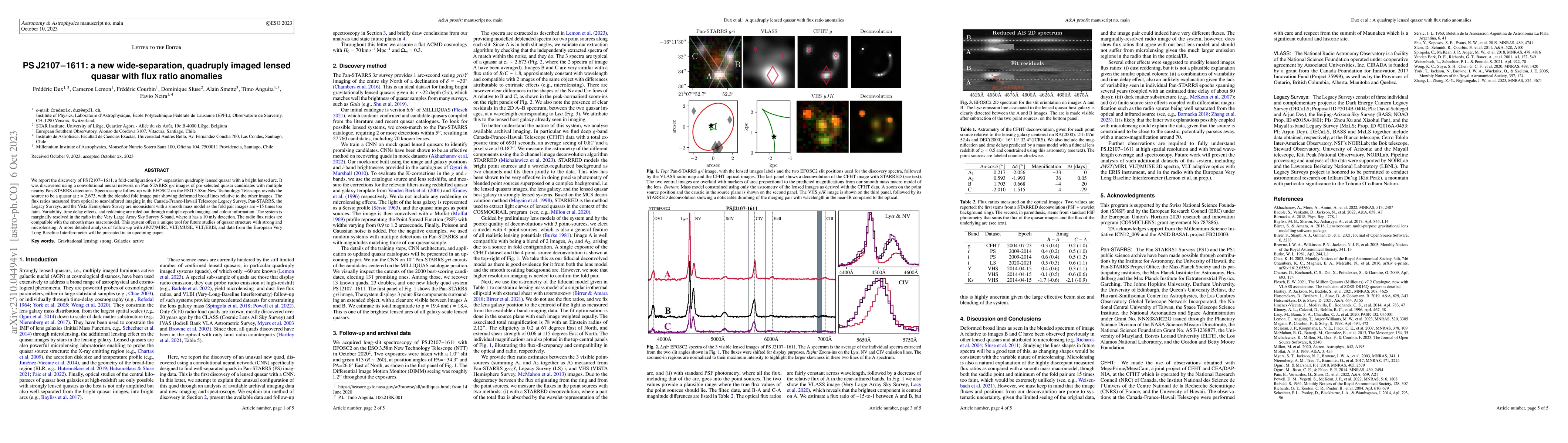 Thumbnail for PSJ2107-1611: a new wide-separation, quadruply imaged lensed quasar with
  flux ratio anomalies