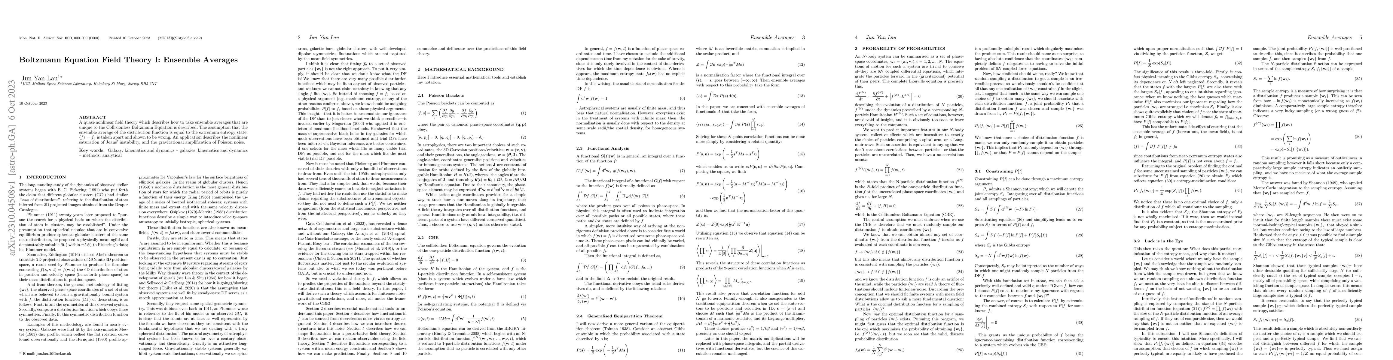 Thumbnail for Boltzmann Equation Field Theory I: Ensemble Averages