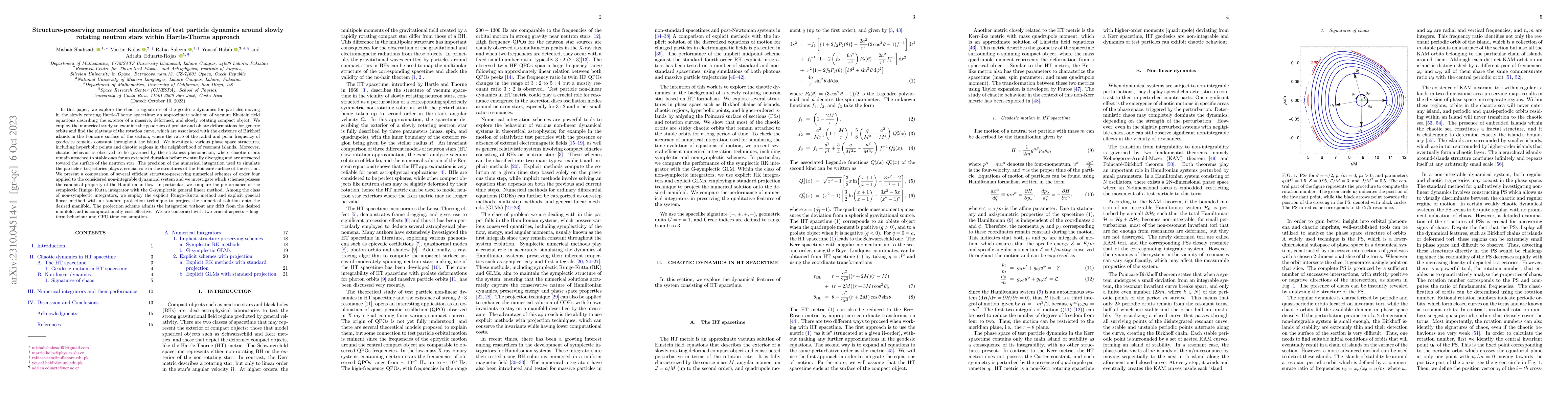 Thumbnail for Structure-preserving numerical simulations of test particle dynamics
  around slowly rotating neutron stars within Hartle-Thorne approach