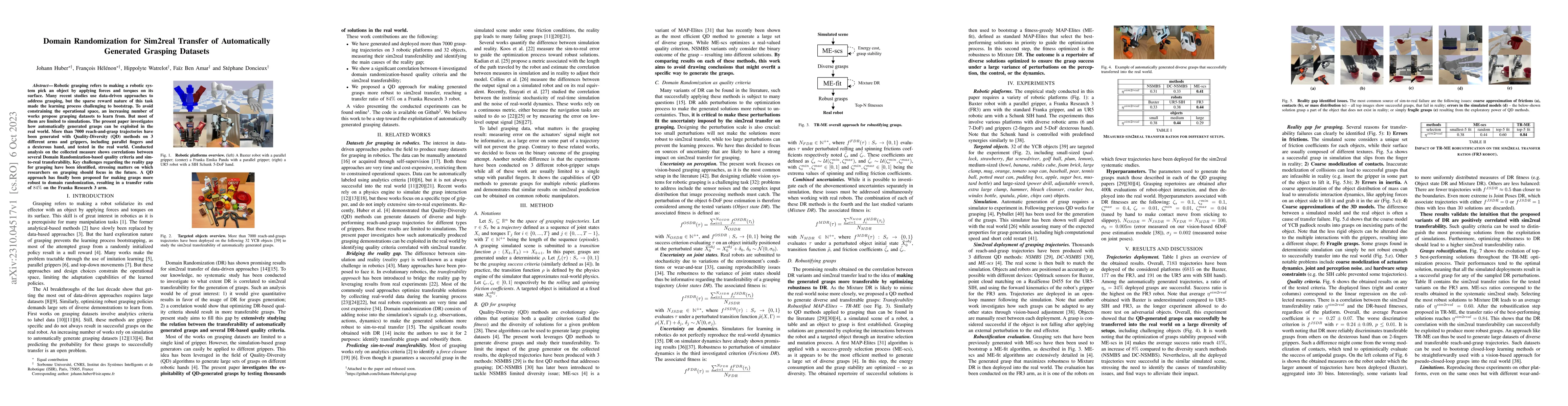 Thumbnail for Domain Randomization for Sim2real Transfer of Automatically Generated
  Grasping Datasets