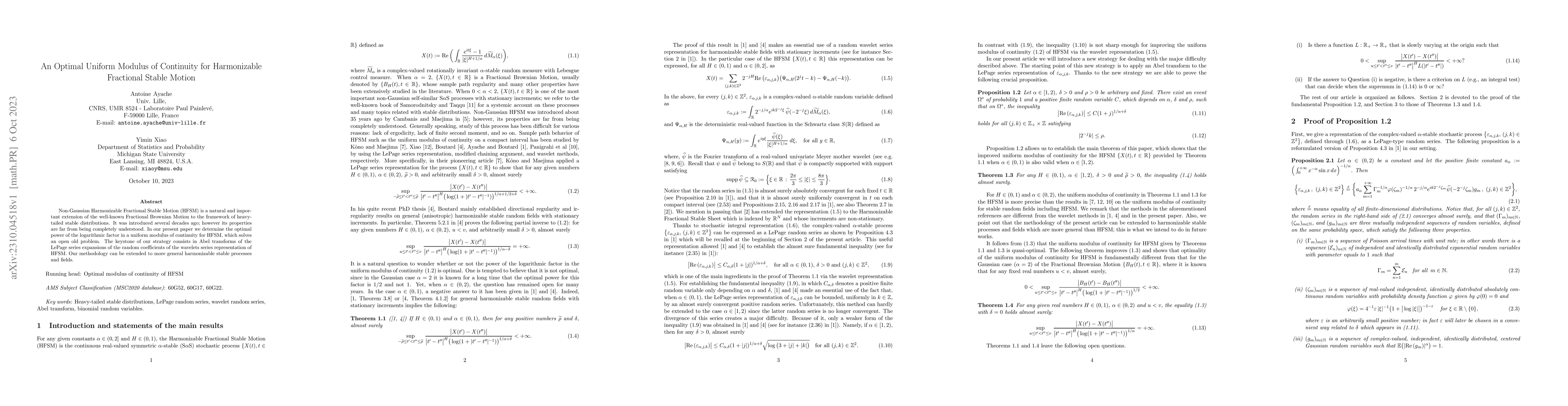 Thumbnail for An Optimal Uniform Modulus of Continuity for Harmonizable Fractional
  Stable Motion