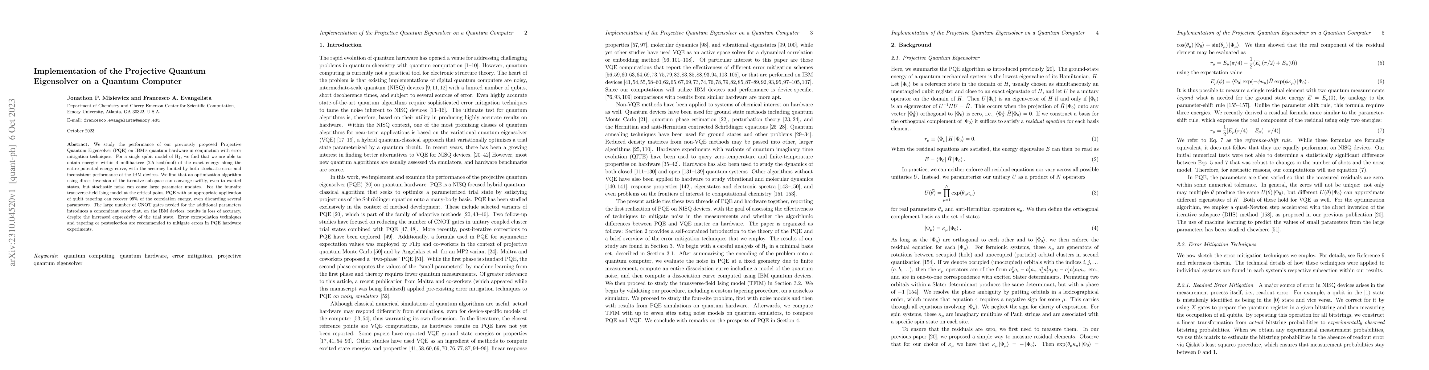 Thumbnail for Implementation of the Projective Quantum Eigensolver on a Quantum
  Computer