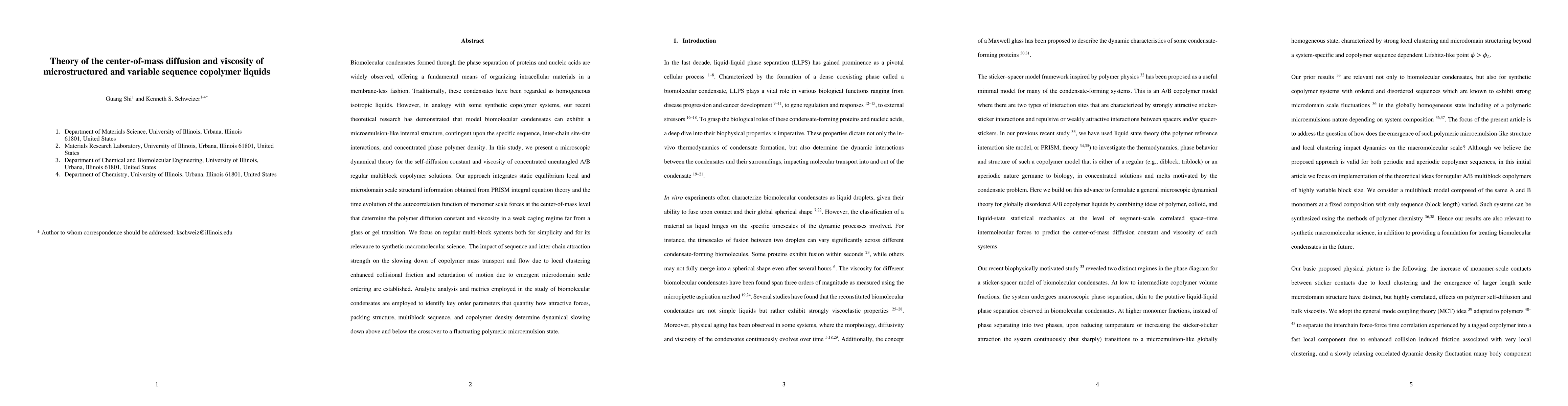 Thumbnail for Theory of the center-of-mass diffusion and viscosity of microstructured
  and variable sequence copolymer liquids