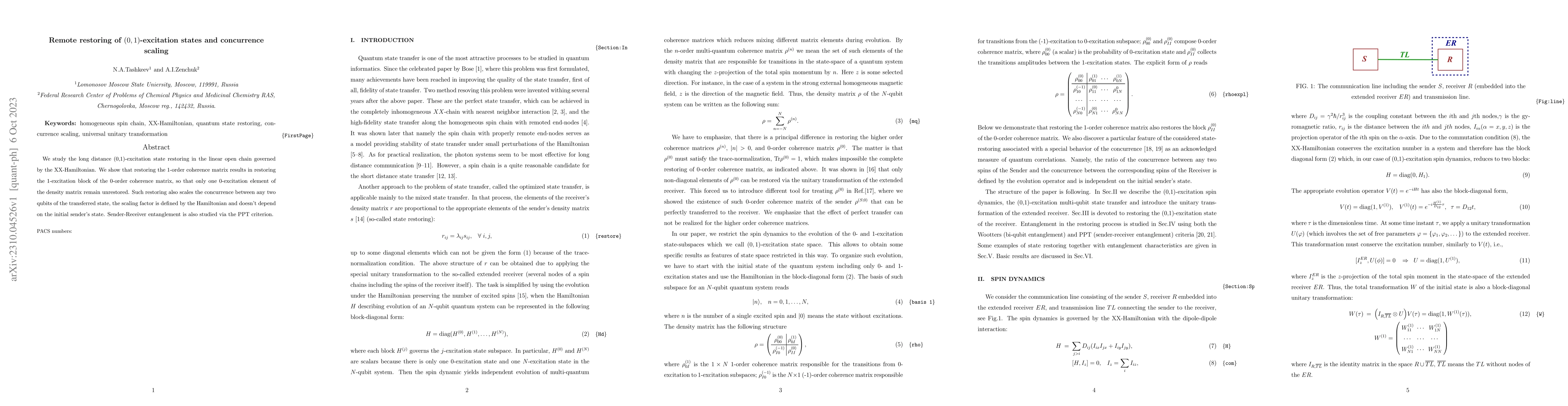Thumbnail for Remote restoring of $(0,1)$-excitation states and concurrence scaling