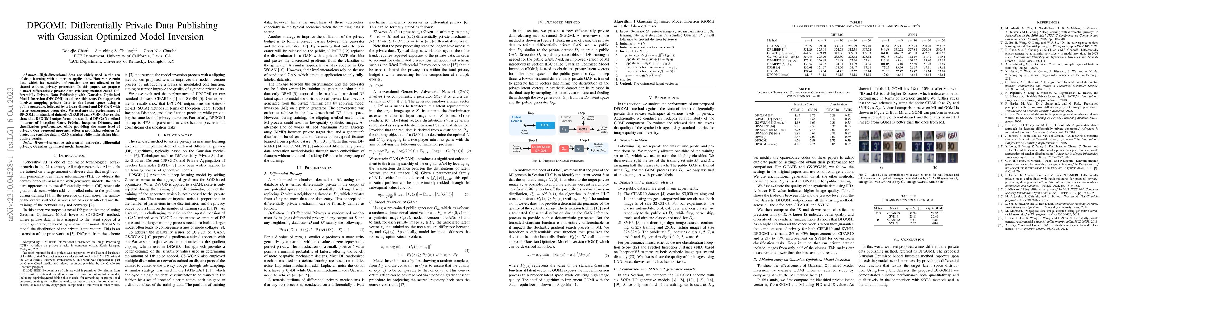 Thumbnail for DPGOMI: Differentially Private Data Publishing with Gaussian Optimized
  Model Inversion