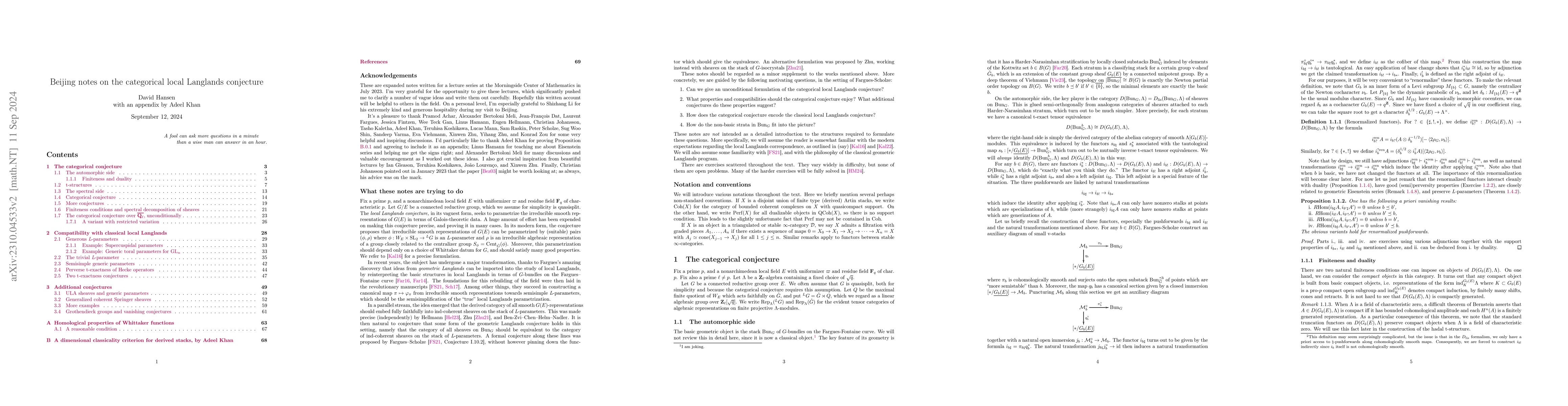 Thumbnail for Beijing notes on the categorical local Langlands conjecture