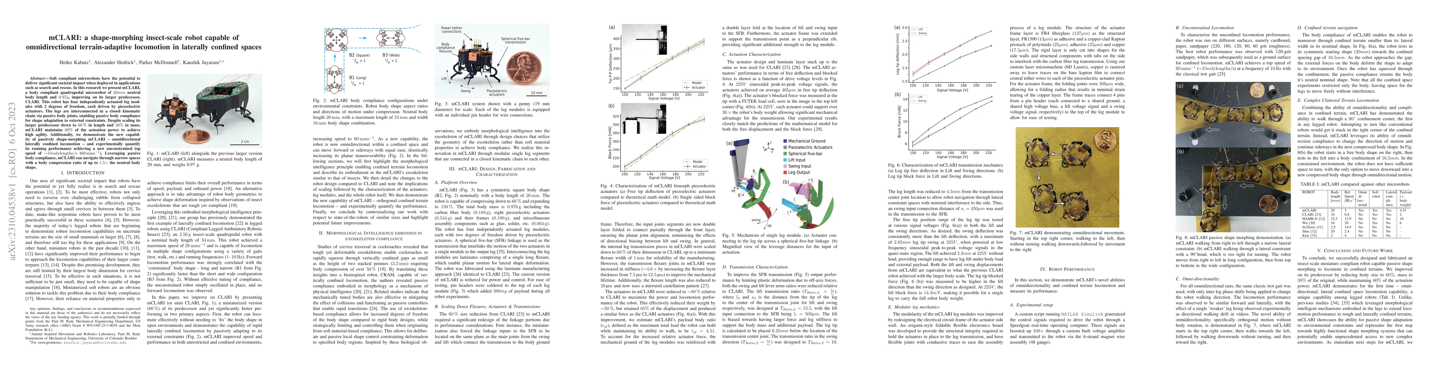 Thumbnail for mCLARI: a shape-morphing insect-scale robot capable of omnidirectional
  terrain-adaptive locomotion in laterally confined spaces