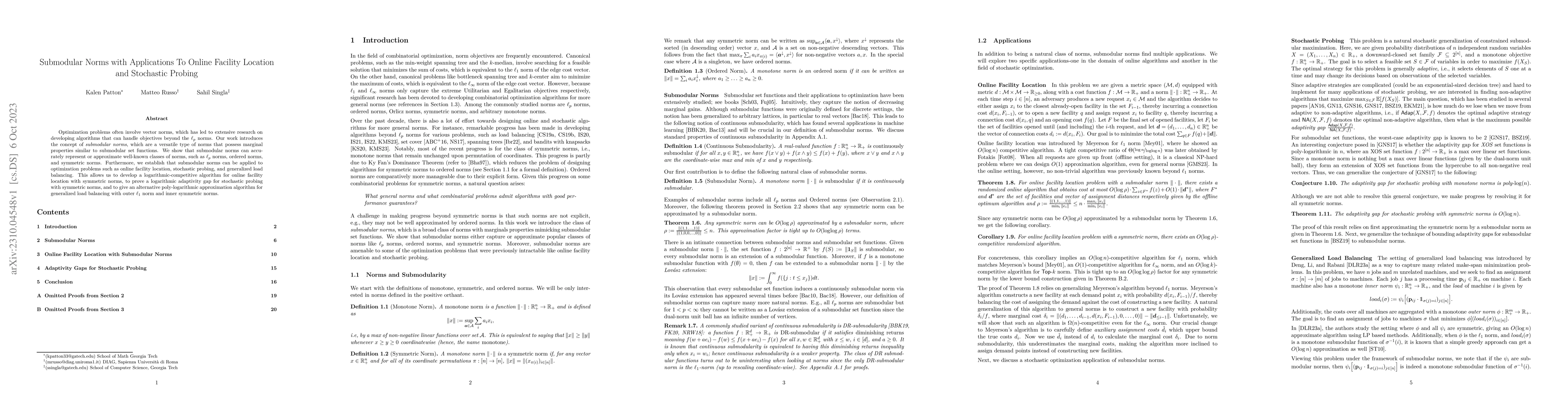 Thumbnail for Submodular Norms with Applications To Online Facility Location and
  Stochastic Probing