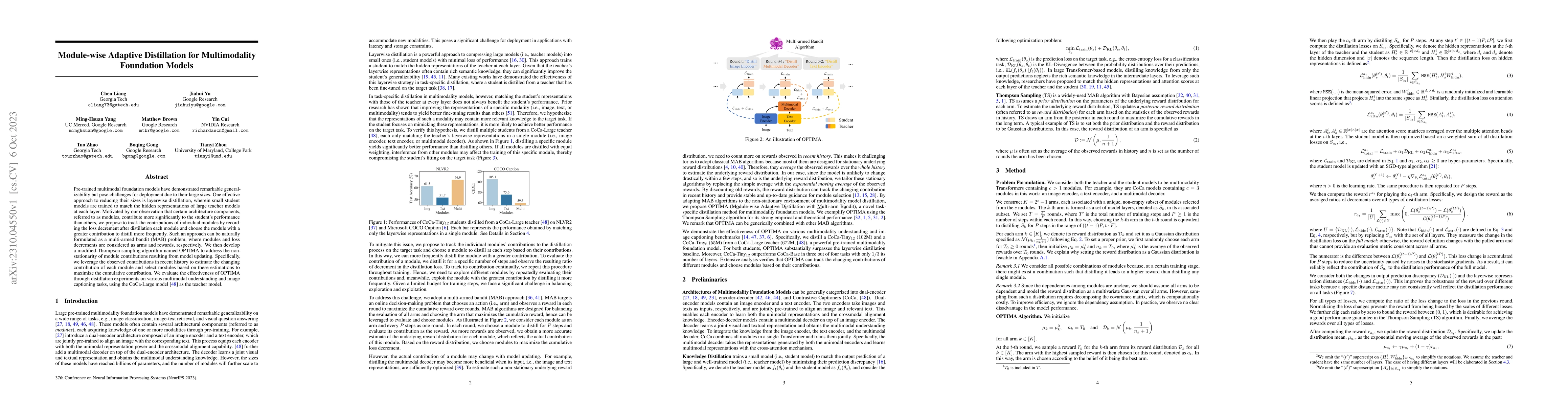 Thumbnail for Module-wise Adaptive Distillation for Multimodality Foundation Models