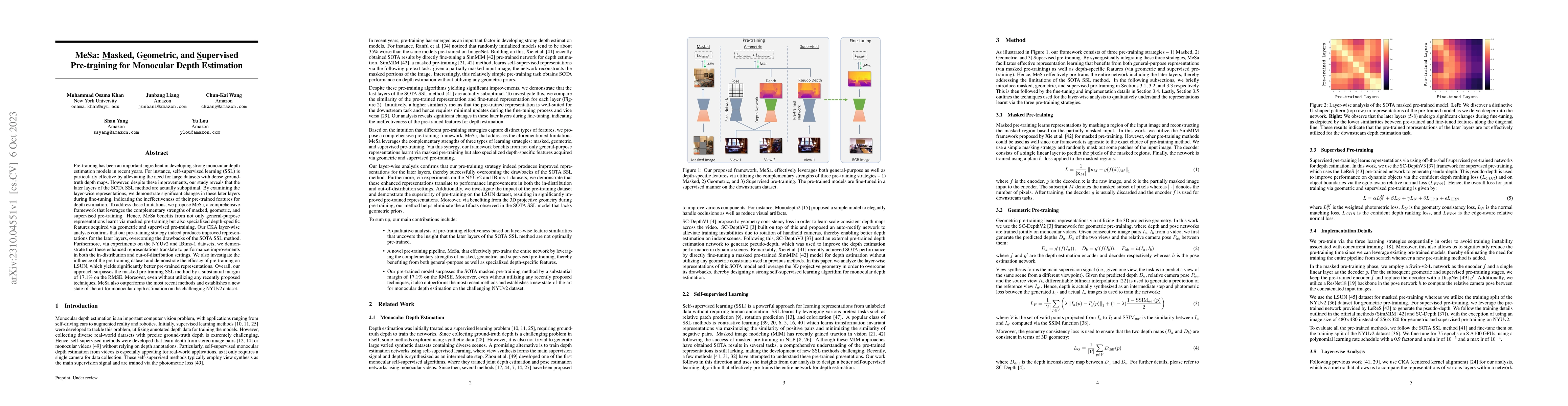 Thumbnail for MeSa: Masked, Geometric, and Supervised Pre-training for Monocular Depth
  Estimation